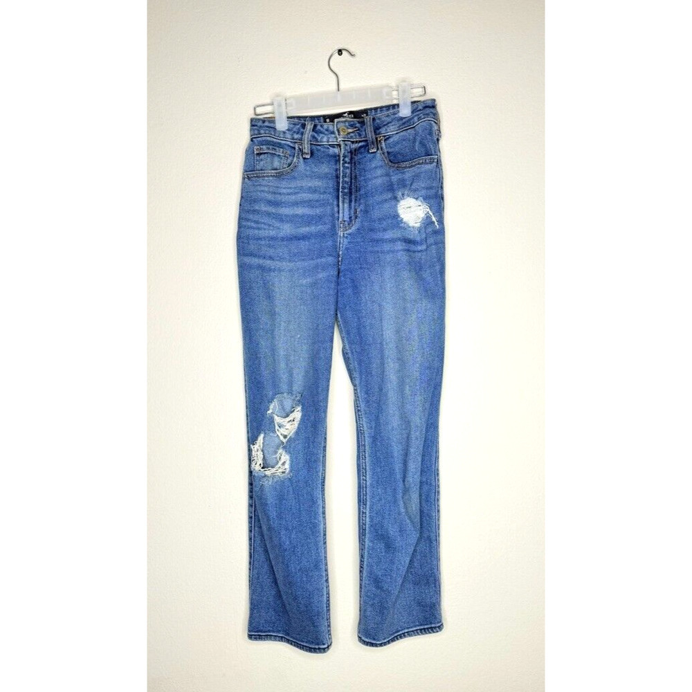 Hollister Ultra High Rise Vintage Straight Jeans 25x27 Stretch Blue Distressed